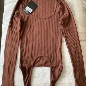 PrettyLittleThing Chocolate Ribbed Bodysuit